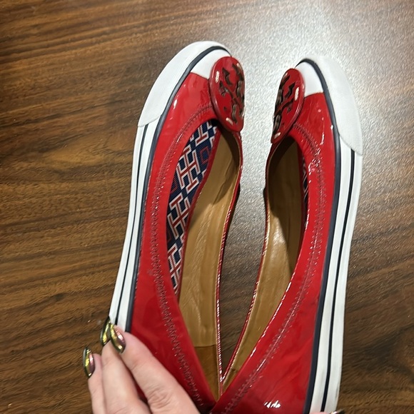 Tory Burch Cherry Red Channing Reva Patent Leather Sneaker Flats - Picture 6 of 12